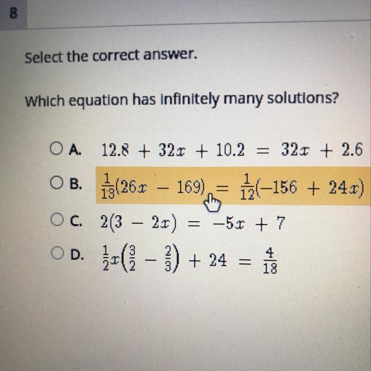 Which equation has infinitely many solutions?-example-1