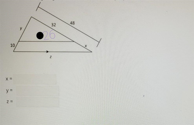 Use the following to write and solve a proportion to find the values of X, Y and Z-example-1