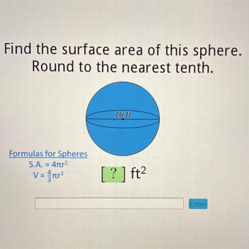 Surface area of sphere round to the nearest tenth-example-1