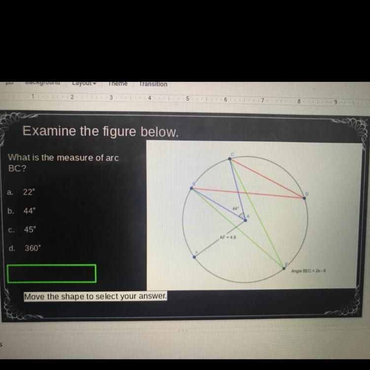 What is the measure of arc BC?-example-1