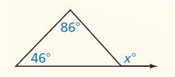 Find the measure of the exterior angle. The measure of the exterior angle of the triangle-example-1