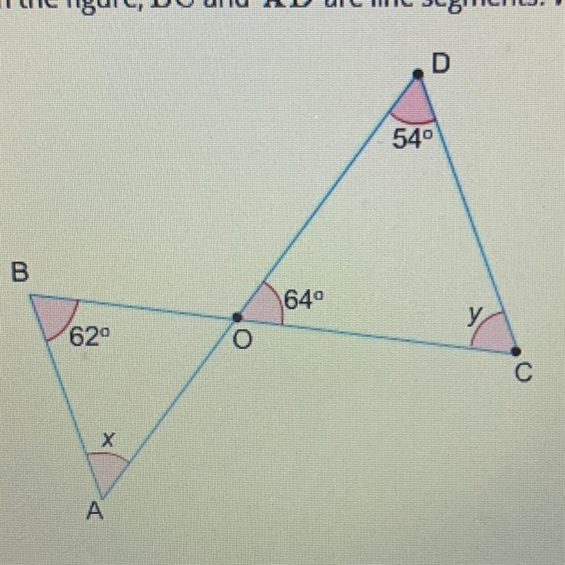 In the figure, BC and AD are line segments. What is the sum of x and y? A 108° B 116° C-example-1