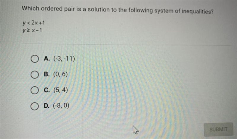 Which ordered pair is a solution to the following system of inequalities? y< 2x-example-1