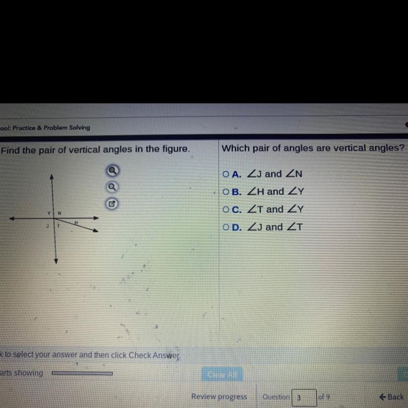 Which pair of angles are vertical angles-example-1