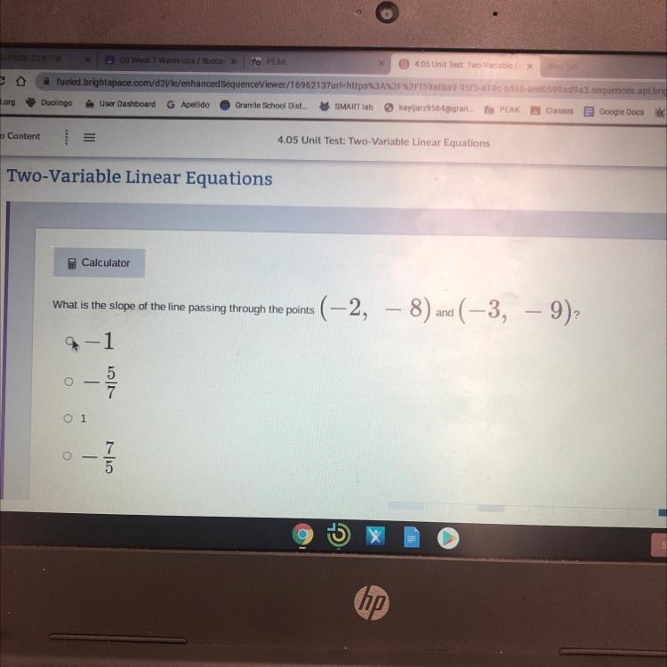 Help me please What’s the slope of the line passing through (-2, -8)and (-3,-9)-example-1