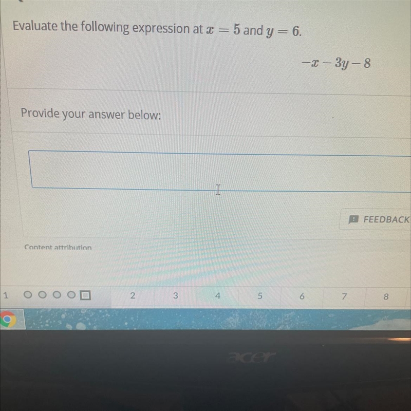 Evaluate the following expression at x=5 and y = 6 -x-3y-8-example-1