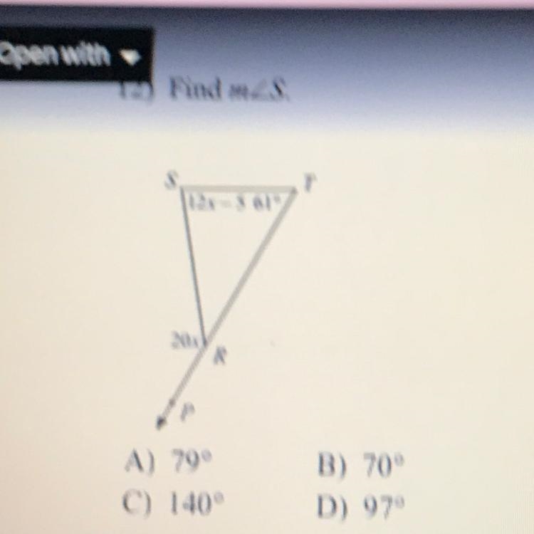 12r-5 61° R A) 790 C) 140° B) 70° D) 970-example-1