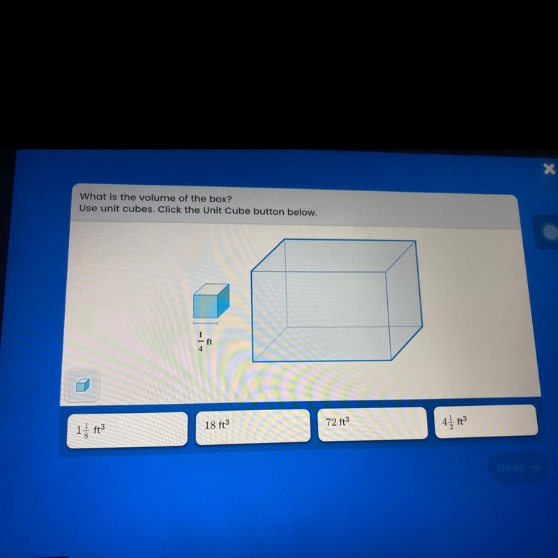 What is the volume of the box? Use unit cubes. Click the Unit Cube button below. 15 ft-example-1