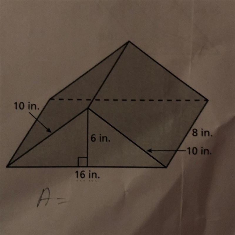 Find the surface area? 10 in. 8 in. 6 in. -10 in. 16 in.-example-1