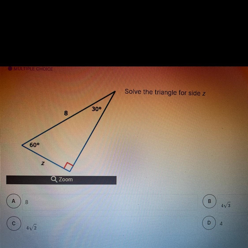 Solve the triangle for side z-example-1