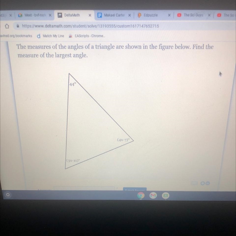 The measures of the angles of a triangle are shown in the figure below. Find the measure-example-1