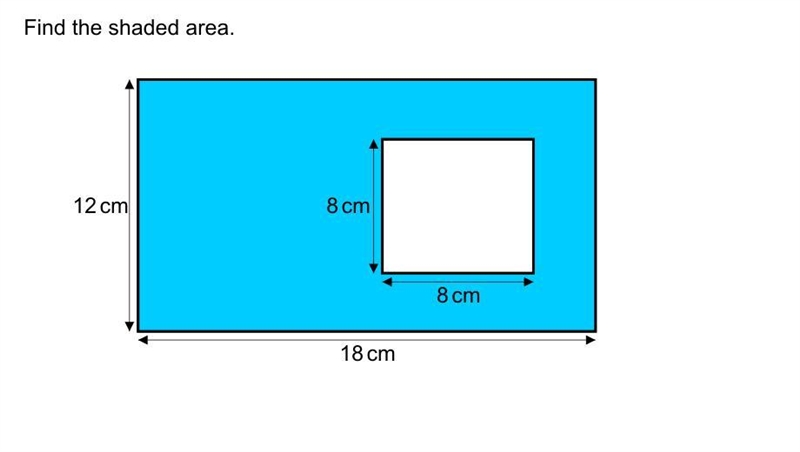 Find the shaded area. 12 cm 18 cm 8cm 8cm-example-1