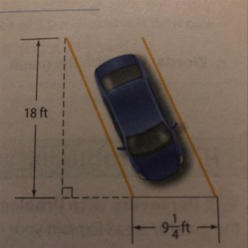 Find the area of the parking space shown to the right-example-1