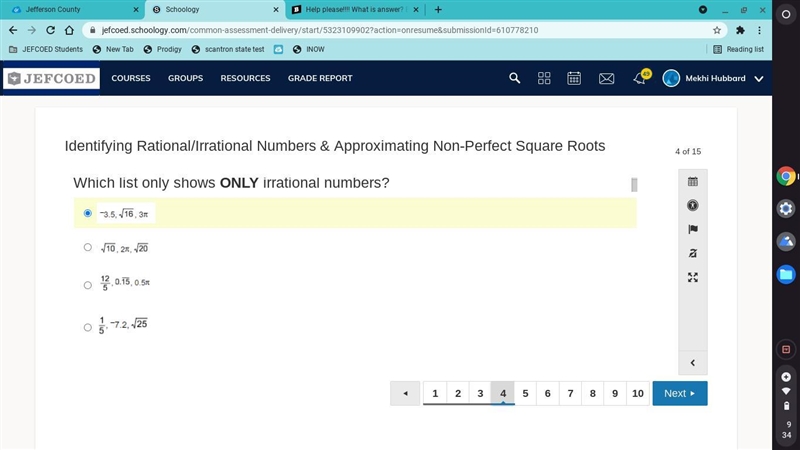 Which list only shows ONLY irrational numbers?-example-1