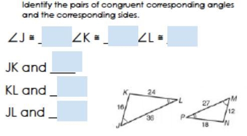 Identify the pair of congruent corresponding angles and the corresponding sides.-example-1