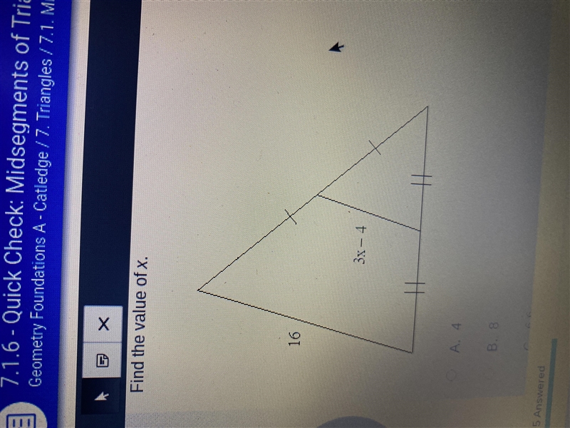 Find the value of x answer: A.4 B.8 C.6.6 D.6-example-1