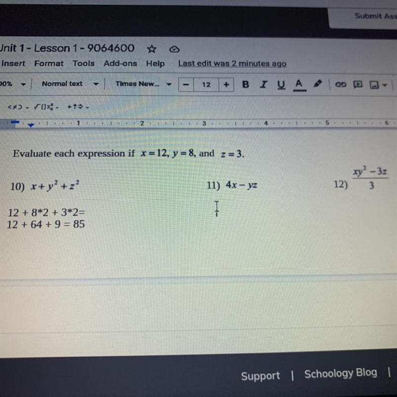 Please help with 11 & 12 x=12 y=8 z=3-example-1