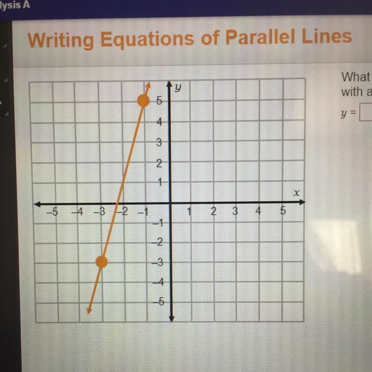 What is the equation of the line parallel to the given line with an x intercept of-example-1