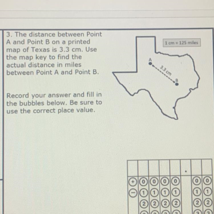 1 cm - 125 miles 3. The distance between Point A and Point B on a printed map of Texas-example-1