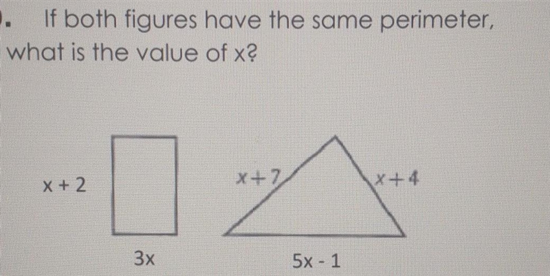 If both figures have the same perimeter what is the value of x?​-example-1