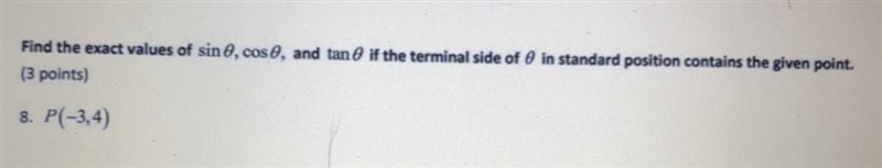 Find the exact values of sinø , cosø, and tanø if the terminal side of ø in standard-example-1