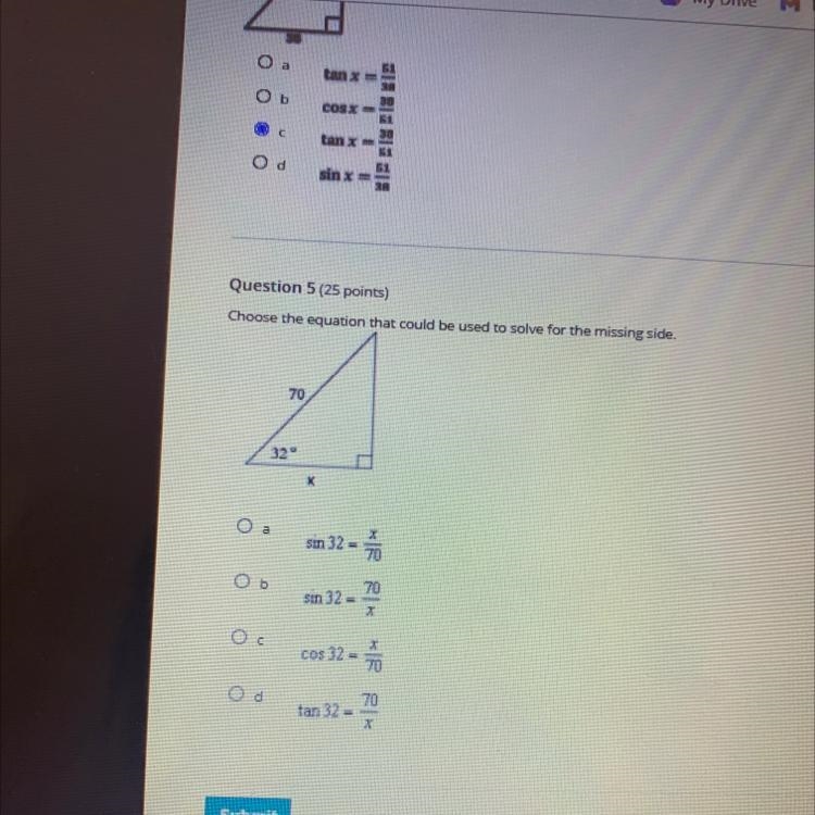 Question 5 (25 points) Choose the equation that could be used to solve for the missing-example-1