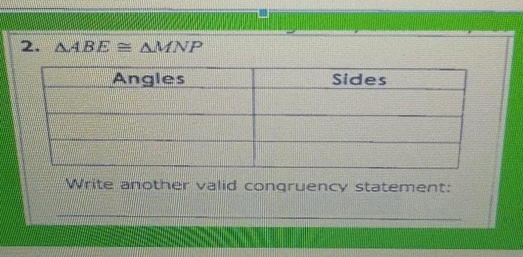 2. angle ABE = angle MNP Write another valid congruency statement:​-example-1