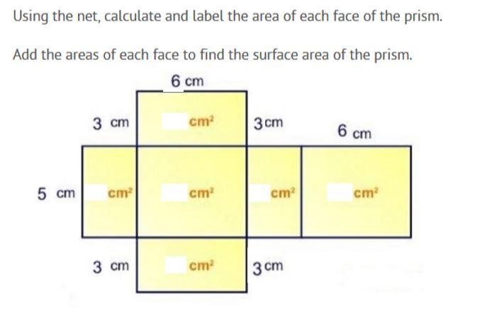 NO one helps me on this app using the net calculate and label the area of each face-example-1