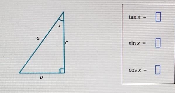 a right triangle has side lengths a, b, and c as shown below. Use these lengths to-example-1