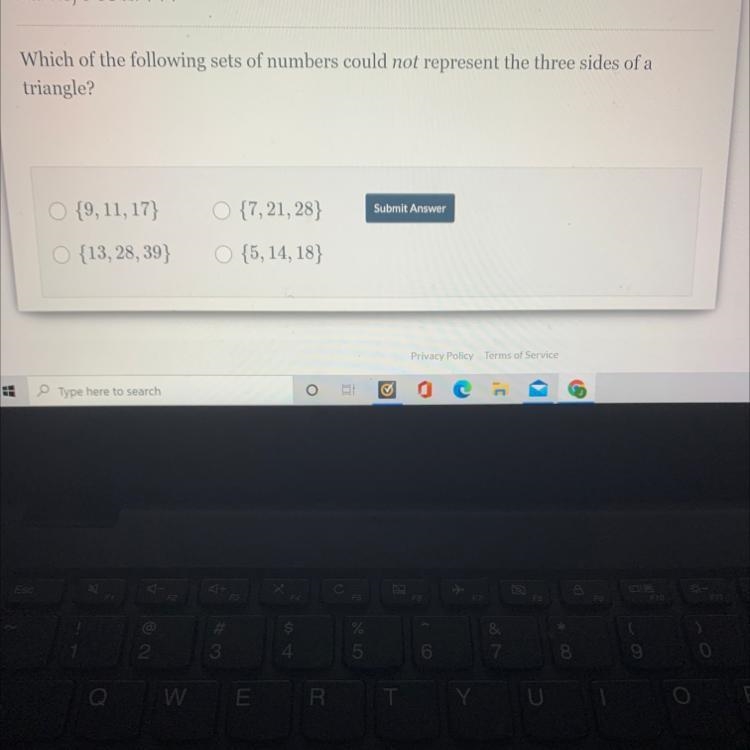 Please i need help fast! Which of the following sets of numbers could not represent-example-1