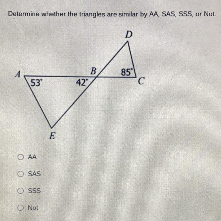 Are the triangles similar? AA, SAS, SSS, or not ?-example-1