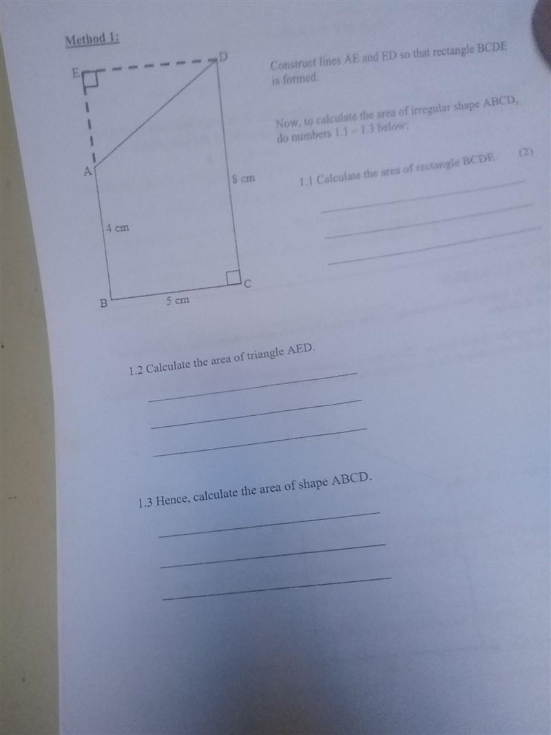 AB=4cm BC =5cm CD =8cm .Calculate the area of rectangle BCDE​-example-1