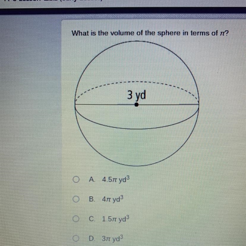 What is the volume of the sphere in terms on pie? (Answer only with correct answers-example-1