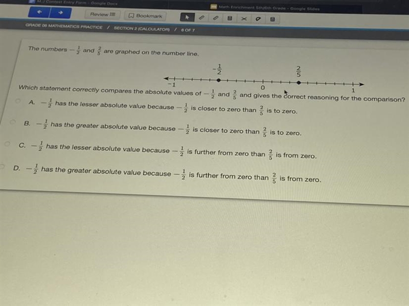 The numbers and are gruphed on the number line - Which statement correctly compares-example-1