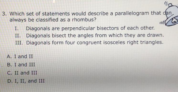 Which set of statements would describe a parallelogram that can always be classified-example-1