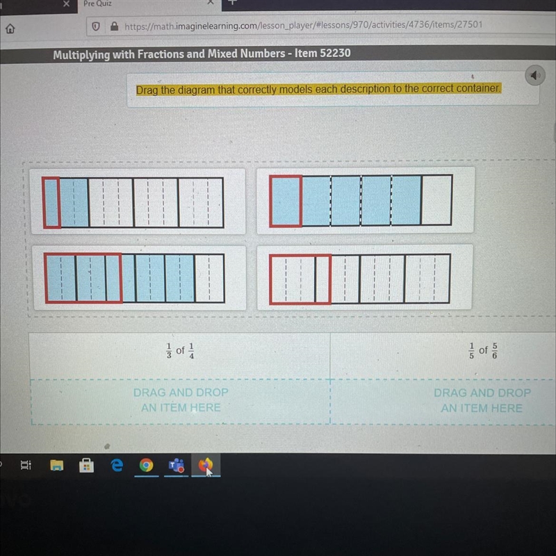 Drag the diagram that correctly models each description to the correct container. 1/3 of-example-1