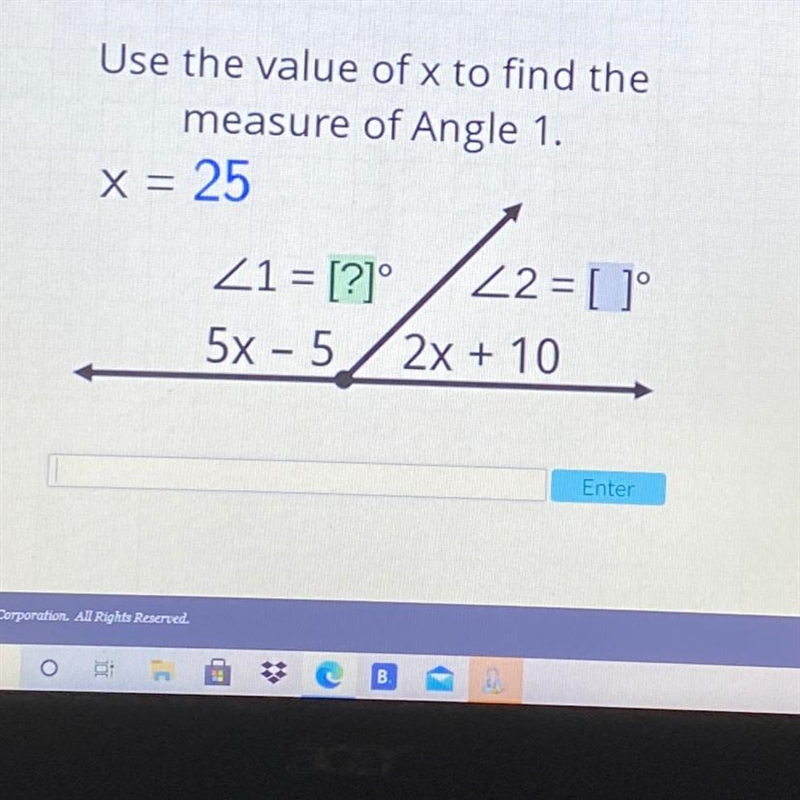 Please help Linear Pairs of Angles Use the value of x to find the measure of Angle-example-1