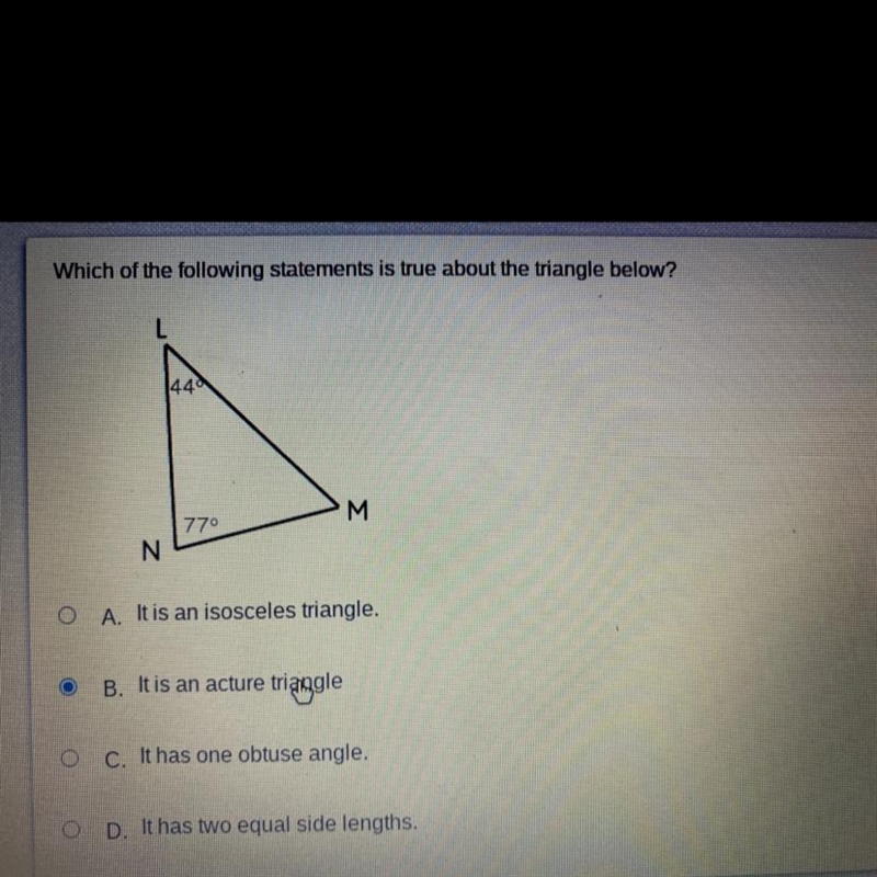 Which of the following statements is true about the triangle below?-example-1