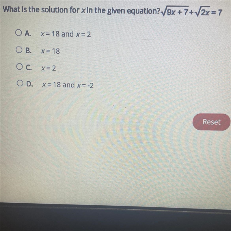 What is the solution for x in the glven equation? V9x + 7+ 12x = 7-example-1