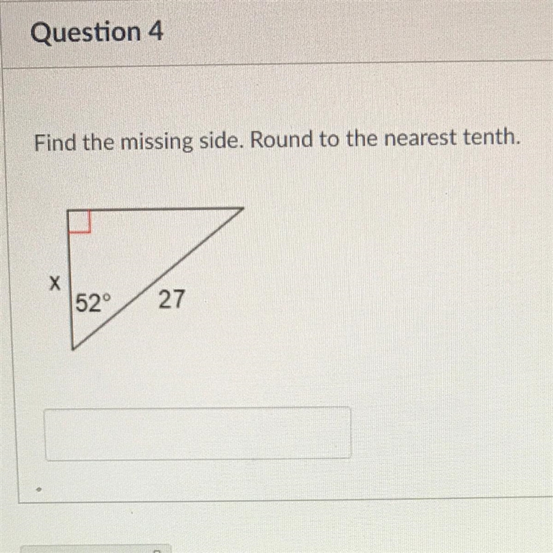 Find the missing side. Round to the nearest tenth. 52° 27-example-1