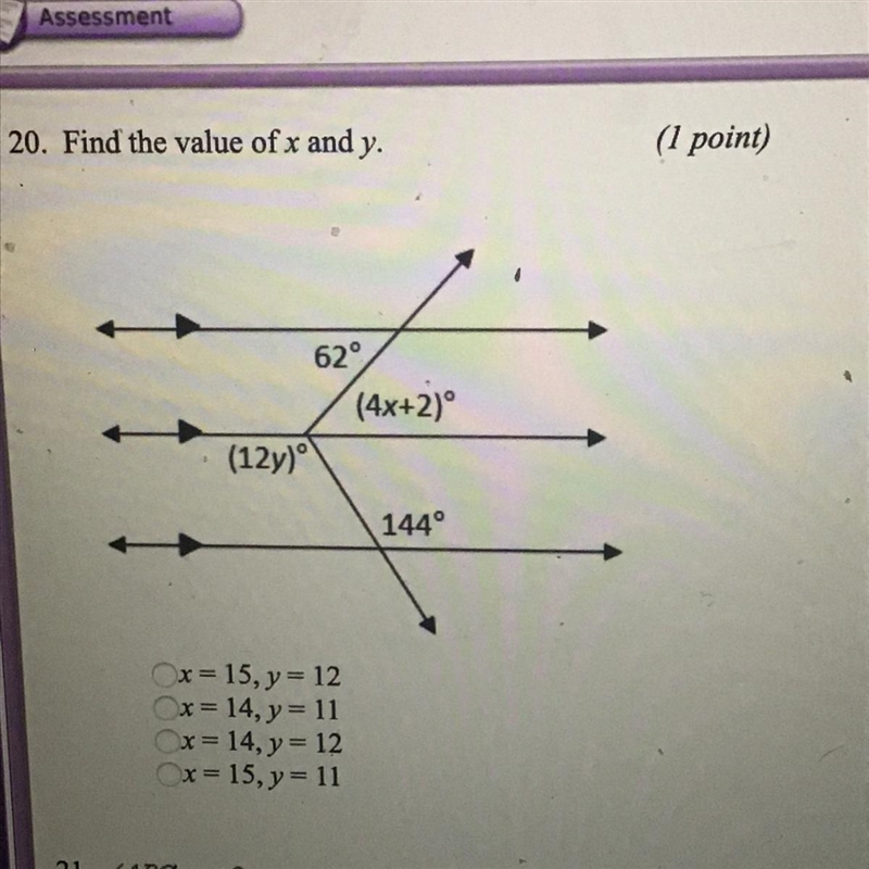 Find the value of x and y Option 1 Option 2 Option 3 Option 4-example-1