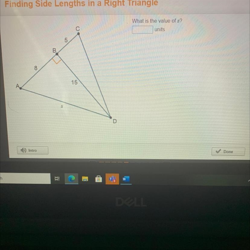 What is the value of s? C units 5 B 8 15 А. D-example-1