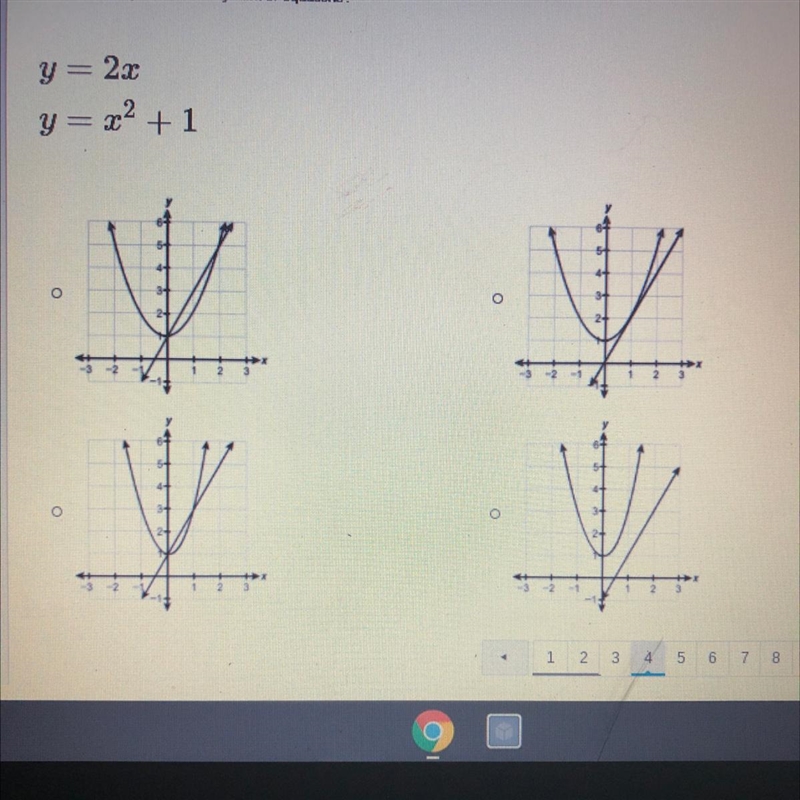 Which graph represents the system of equations? y = 2.2 y=x2 + 1-example-1