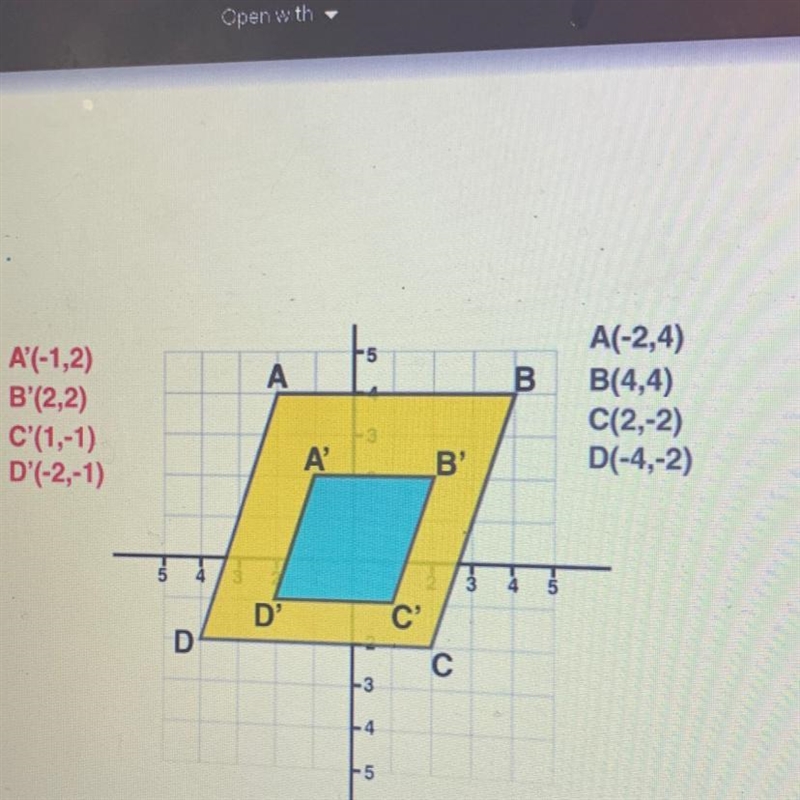 Is the dilation an enlargement or a reduction base on the picture attached ?how can-example-1