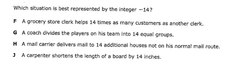 Which Situation is best represented by the integer -14? Please help!!!-example-1