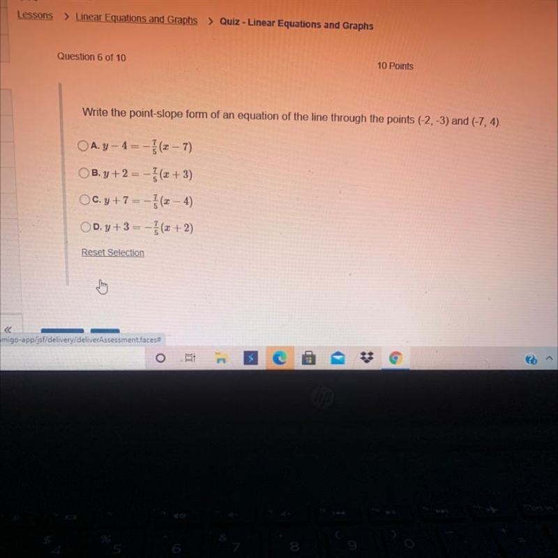 Write the point slope form of an equation of the line through the points-example-1