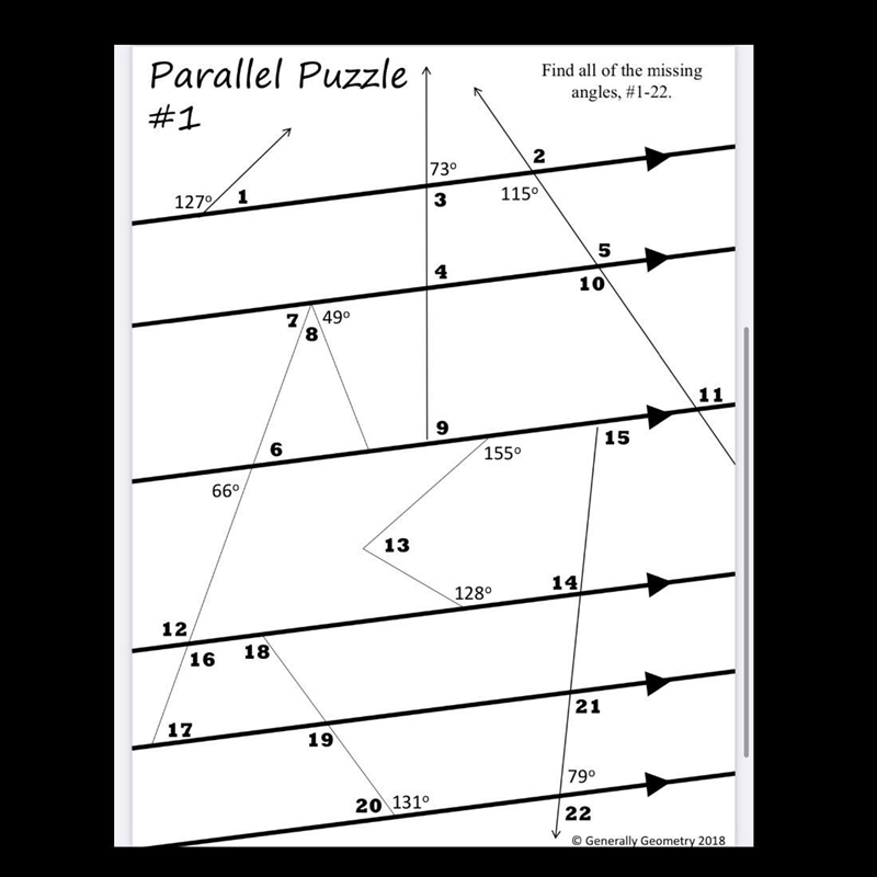 Find all of the missing angles, #1-22. pleasssseeee helpppppp-example-1