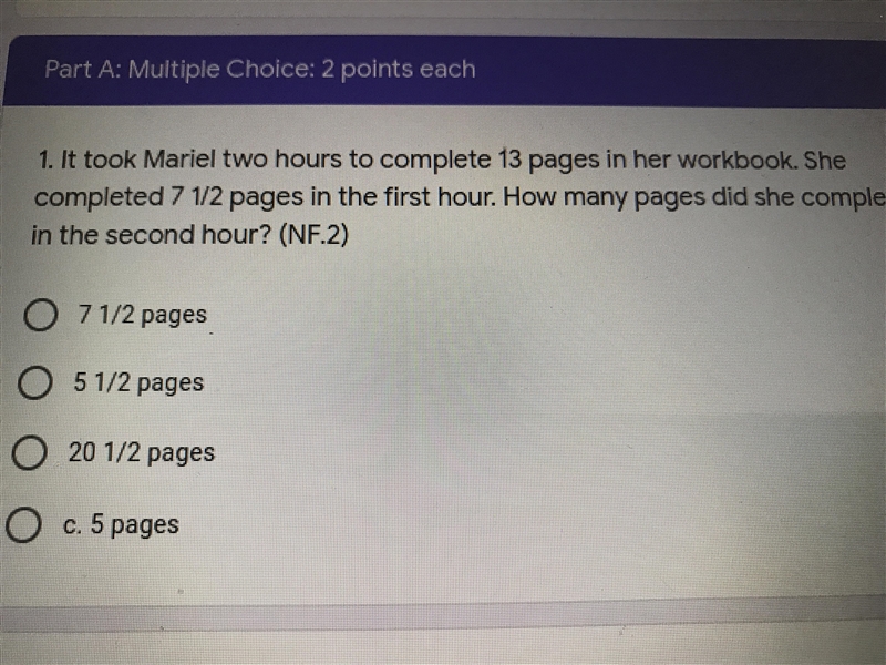 It took Mariel two hours to complete 13 pages in a workbook she completed 7 1/2 pages-example-1