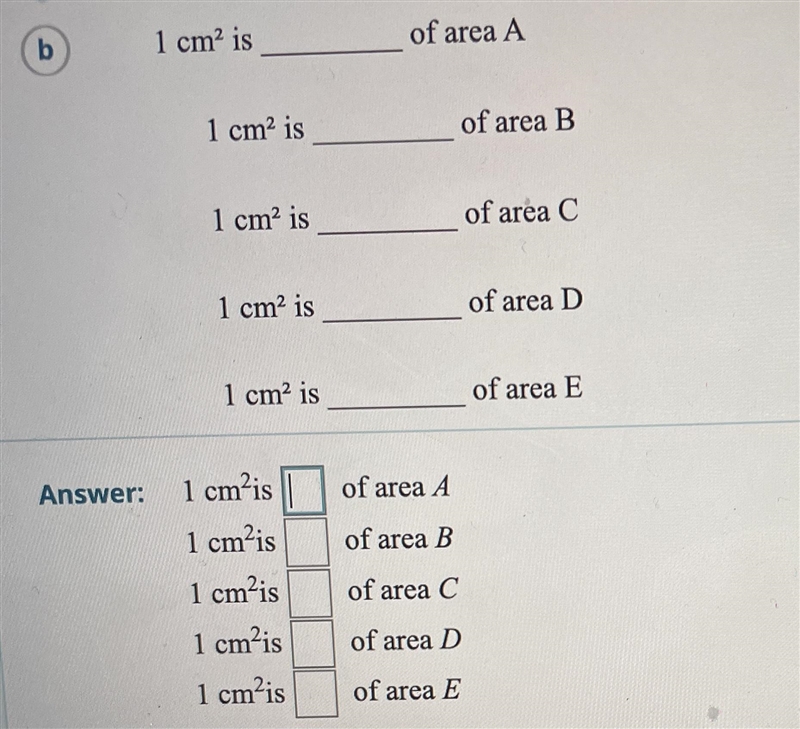 PLEASE HELP THIS IS DUE TODAY Area A: 6 Area B: 18 Area C: 3 Area D: 4 Area E: 2-example-1