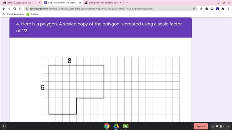 Here is a polygon. A scaled copy of the polygon is created using a scale factor of-example-1